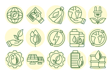 Wall Mural - bundle of fifteen eco and earth line style icons