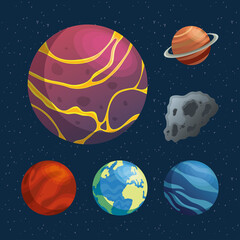 Poster - bundle of planets and asteroid space icons