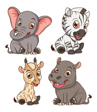 Cute Four Animals Babies Cartoon Characters