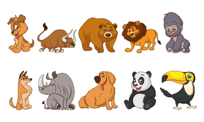 Canvas Print - group of ten animals comic cartoon characters