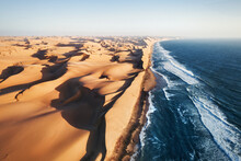 Place Where Namib Desert And The Atlantic Ocean Meets, Skeleton Coast, South Africa, Namibia, Aerial Shot