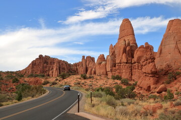 Wall Mural - National Park road runs through some rugged desert beauty, Arches National Park