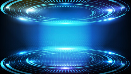 abstract futuristic background of blue glowing technology sci fi frame hud ui