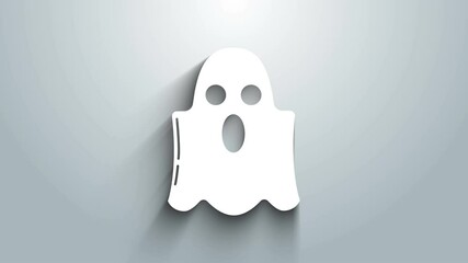 Poster - White Ghost icon isolated on grey background. Happy Halloween party. 4K Video motion graphic animation