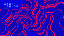 Red And Blue Neon Optical Fluid Wave. Duotone Wavy Line Compositions. Dynamic Flow Background Design For Cover, Flyer.