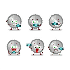 Poster - Photographer profession emoticon with hand saw cartoon character