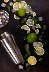 Sticker - Bar accessories and ingredients for cocktail drink lime, mint, ice