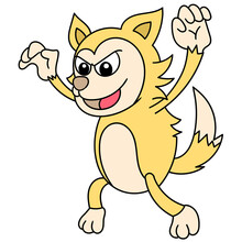 A Scary Yellow Wolf, Doodle Kawaii. Doodle Icon Image