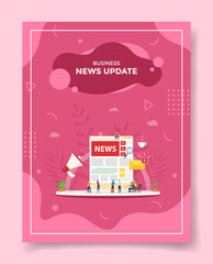 news update concept people around ui video playlist speaker message for template of banners, flyer, books cover, magazines with liquid shape style