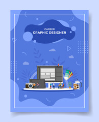 career graphic designer people around computer camera pad palette color coffee for template of banne