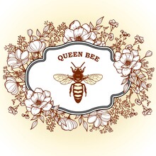Elegant Vintage Victorian Herbal Apothecary Label With Queen Bee And Flowers