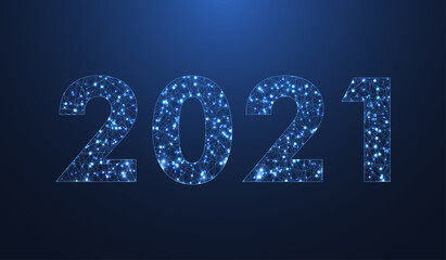Fototapete - Modern futuristic technology template for Merry Christmas and Happy New Year 2021 with connected lines and dots. Plexus geometric effect. Global network connection illustration.