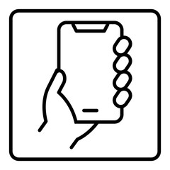 nmss61 NewModernSanitarySign nmss - german: Hand hält Smartphone mit leerem Bildschirm - Zeichen. - english: hand holding smartphone with blank screen, isolated sign with frame / cell phone - g10028