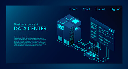 Wall Mural - concept of big data processing center. isometric data center. isometric servers vector design. data 