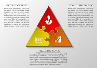 Fototapete - Three sided 3d puzzle presentation infographic template with explanatory text field for business statistics