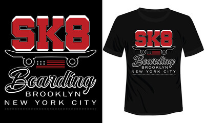 Brooklyn sk8 t-shirt vector design, ready to print white skate t-shirt vector illustration New York City skateboard t-shirt design