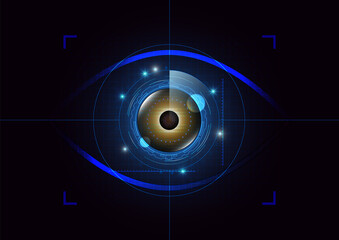 futuristic eye detection technology concept with binary code vector illustration