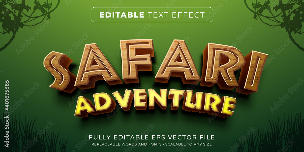 Editable text effect in safari game style - obrazy, fototapety, plakaty 