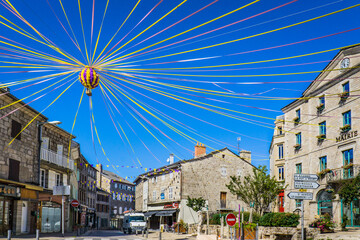 Wall Mural - The main square of Tence (place de l'Hôtel de ville), a small town in Auvergne, France