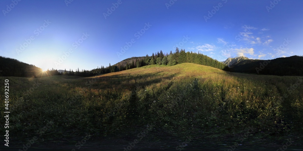 Tatra Mountains in the evening, golden hour sun HDRI Panorama Stock ...