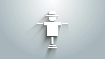 Poster - White Scarecrow icon isolated on grey background. 4K Video motion graphic animation