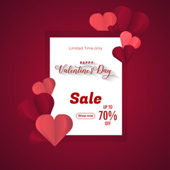 Wall Mural - Valentine's day sale on red background, sale banner with red heart pattern. Vector illustration. Wallpaper, flyers, invitation, posters, brochure, banners.