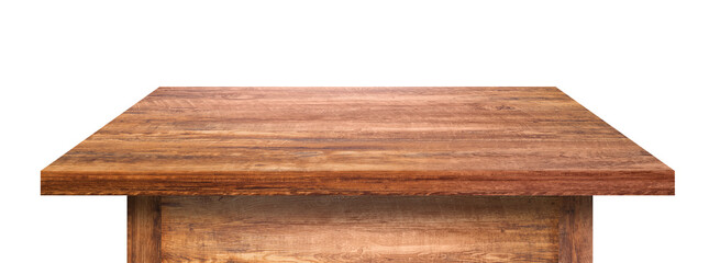 Wall Mural - side view of wooden table top isolated on white background.