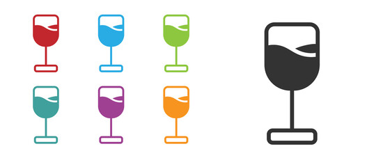 Black Wine glass icon isolated on white background. Wineglass icon. Goblet symbol. Glassware sign. Happy Easter. Set icons colorful. Vector.