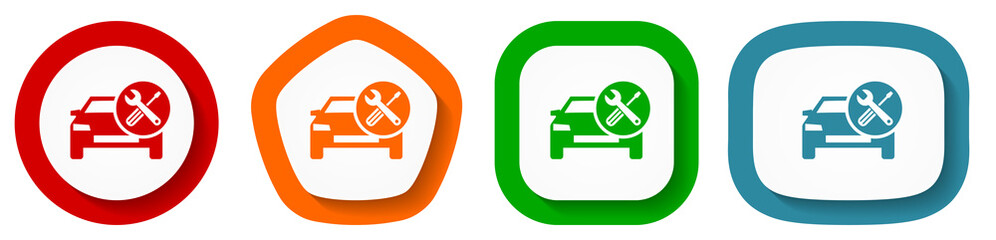 Leinwandbilder - Auto service, car repair vector icon set, flat design buttons on white background
