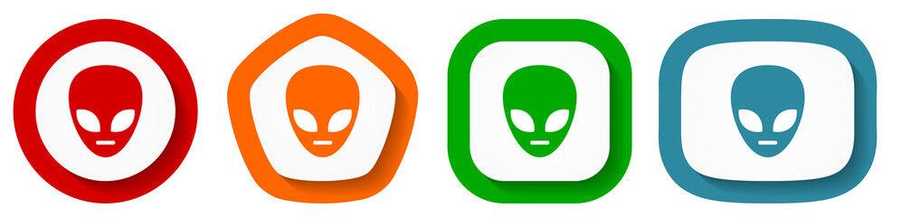 Poster - Alien face vector icon set, flat design buttons on white background