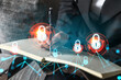 © VideoFlow - Lock icons hologram and a woman taking notes. Business security and protection concept. Multiexposure.