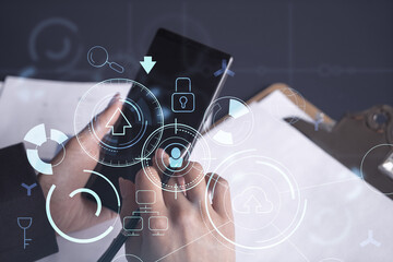 businesswoman in formal wear checking the phone to sign the contract to create a software to present