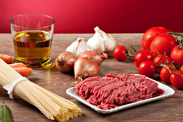 Poster - Ingredients for the Bolognese sauce. Typical Italian dish.