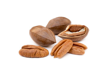 Wall Mural - Fresh pecan nuts isolated on a white background