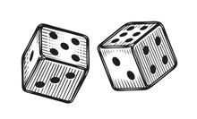 Two White Dice. Gambling, Game Sketch Vintage Vector Illustration
