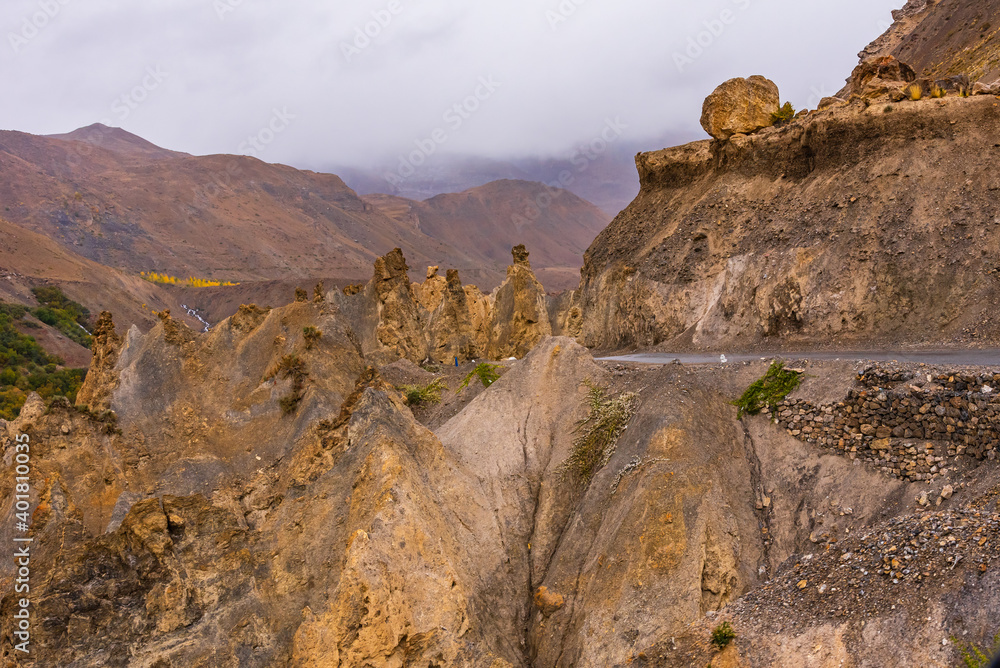 View from hilly mountain road Hindustan Tibet road travelling through ...