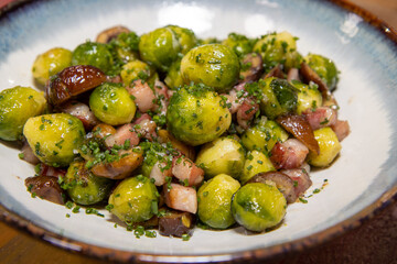 A delicious plate of cooked Brussels sprouts