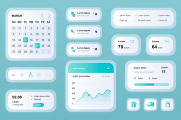 Aufkleber - GUI elements for medicine mobile app. Online medical services in clinic, pharmacy store user interface generator. Unique ui ux design kit vector illustration. Calendar, navigation and chart components