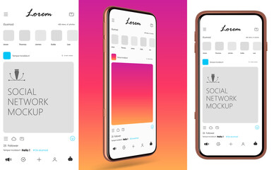 Wall Mural - mockup mobile phone of social network screen. smartphone with open social application for your desig