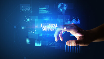 Poster - Hand touching TECHNICAL SUPPORT inscription, new business technology concept