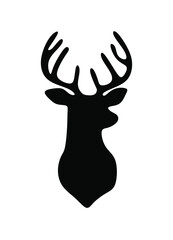 Vector black deer stag reindeer buck head with antlers.Outline silhouette stencil drawing illustration isolated on white background .Sticker.T shirt print.