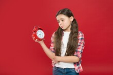 Upset Kid Girl Showing Time On Vintage Watch, Being Late