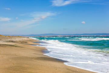 Sticker - A shot of a beautiful beach and an incredible sea in Pomorie, Bulgaria