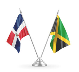 Jamaica and Dominican Republic table flags isolated on white 3D rendering