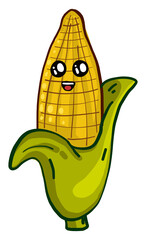 Wall Mural - Cute corn with a face, illustration, vector on a white background.
