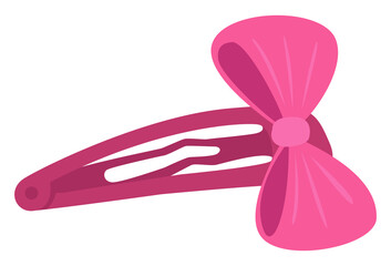 Sticker - Pink hairpin with a bow, illustration, vector on a white background.