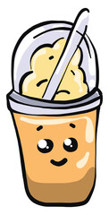 Wall Mural - Smoothie cup with a face, illustration, vector on a white background.