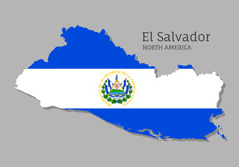 Map of El Salvador with national flag. Highly detailed editable map of North America country territory borders. Political or geographical design vector illustration on gray background