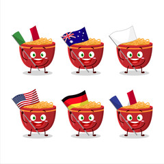 Wall Mural - Bowl of noodles cartoon character bring the flags of various countries