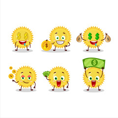 Sticker - Bright sun cartoon character with cute emoticon bring money